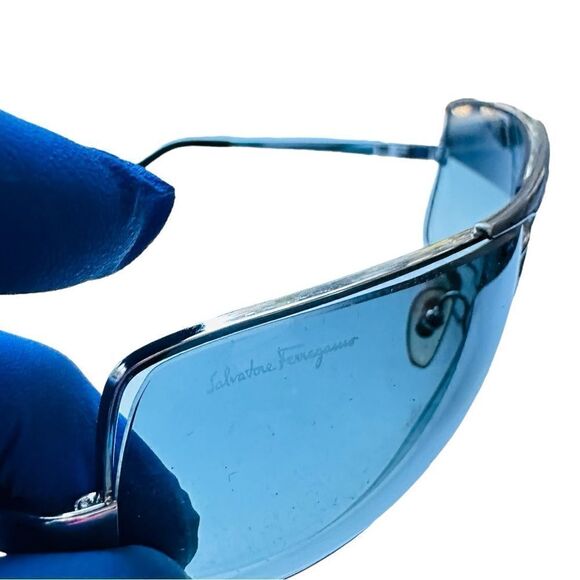 SALVATORE FERRAGAMO Sunglasses Silver Metal Frame Aviator Blue Tint Lenses EUC - Picture 4 of 9